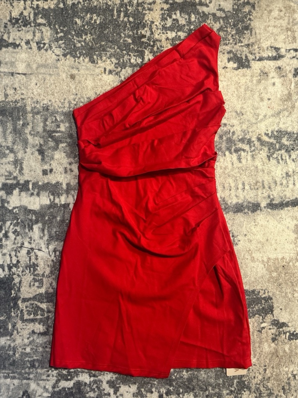 Cosmina One-Shoulder Red Ruched Mini Dress - Picture 4 of 5